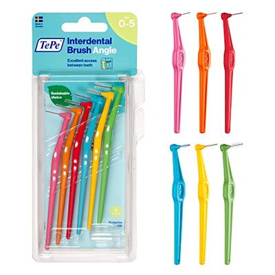 TEPE Brossettes interdentaires Angle - Idéal pour le nettoyage des espaces interdentaires des molaires - 1 x 6 brossettes de diamètres variés - Une couleur par diamètre 154699C