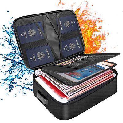 DocSafe Document Storage Case with Lock, 3-Layer, Fireproof, Water-Resistant Zipper,Document Safe Portable Travel Home Organizer Bag for Laptop,File, Certificates,Gifts for Him,Black