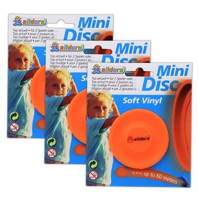 alldoro 63055 set om 3 mini skiva kasta skiva neon, skiva Ø ca 6,5 cm i mjuk silikon, Pocket Diskus liten, kasta spel upp till 60 meter räckvidd, utomhussporter för barn, vuxna och hundar, orange