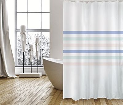 Cotexsa av MSV Premium anti-mögel textil duschdraperi – antibakteriell, tvättbar, 100% vattentät, med 12 duschdraperiringar – polyester, Seauville" pastell 180 x 200 cm – Made in Spain