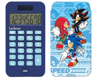 Lexibook, SEGA Sonic The Hedgedog, Fickräknare med skyddshölje, konventionella och avancerade kalkylatorfunktioner, batteri- och soldriven, blå, C45SN