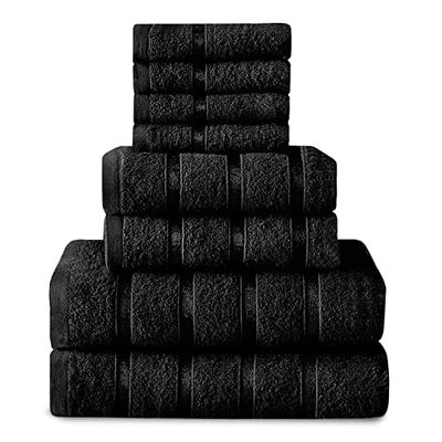 GC GAVENO CAVAILIA Premium 100% Egyptian Cotton Bath Sheet, Highly Absorbent Quick Dry Bathroom Towel Set, Black, 8PK Boston Bale