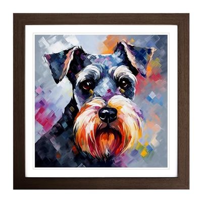 Schnauzer Abstract Art No.1 Framed Wall Art Print, Ready to Hang Picture for Living Room Bedroom Home Office, Walnut 18 x 18 Inch (45 x 45 cm)