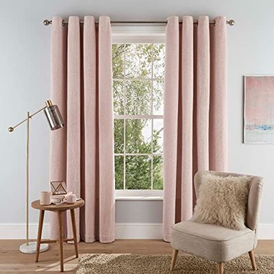Sleepdown Super Soft Teddy Fleece Eyelet Lined Curtains for Bedroom and Living Room - 46 x 54 - Blush Pink - 2 Panels