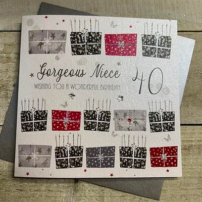 WHITE COTTON CARDS Carte d'anniversaire Faite à la Main avec Inscription « Wishing You a Wonderful Gorgeous Niece » pour 40e Anniversaire Blanc