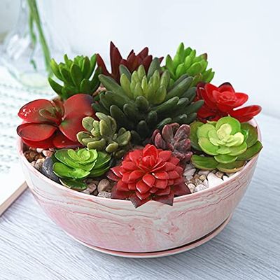 G EPGardening 25,5 cm stor planterare kruka marmormönster keramik suckulent planterare stor växt kruka suckulenter behållare blomkruka inomhus utomhus dekor rosa