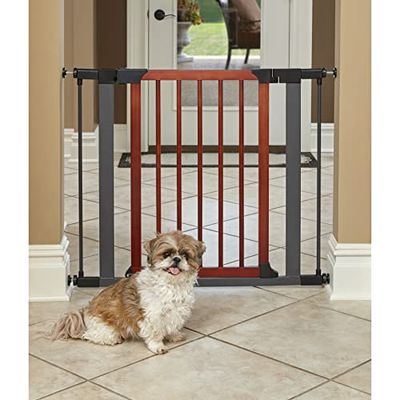 MidWest Homes for Pets Steel Pet Gate w/ Textured Graphite Frame & Decorative Wood Door, 73.66H x 71.12-96.52W Centimeters; Model 2929SG-WD