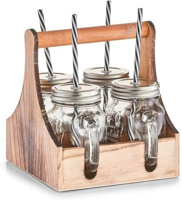 Avilia Set i trä med 4 glasflaskor för picknick och pooler 20 x 22 x 22 cm, brun