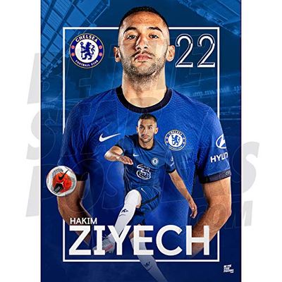 Be The Star Posters Chelsea FC 2020/21 Hakim Ziyech A2 Football Poster/Print/Wall Art - Officially Licensed Product - Available in Sizes A3 & A2 (A2), Blue