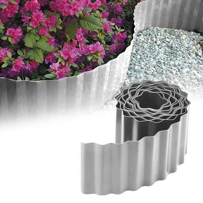 GARDENIX Bordure de lit en Carton ondulé Bordure de Jardin en Plastique Longueur 9 m, Hauteur 10 cm, Gris Clair