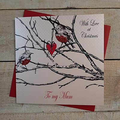 white cotton cards Z miłą mamą, ręcznie wykonana kartka świąteczna (Robin)