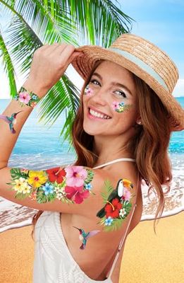 FIESTAS GUIRCA | Tijdelijke exotische tatoeages (14 x 30 cm) - FX make-up voor zomerfeesten, afstudeerfeesten en Hawaï-feesten - Kostuumaccessoires voor iedereen - Veelkleurig