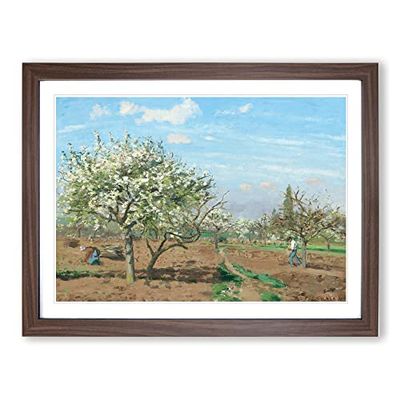 Orchard In Bloom By Camille Pissarro Classic Painting Framed Wall Art Print, Ready to Hang Picture for Living Room Bedroom Home Office Décor, Walnut A4 (34 x 25 cm)