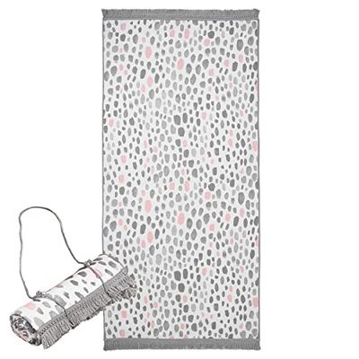Dreamscene Grande Serviette de Plage à Pois dalmatiens à séchage Rapide absorbante Bord Pompon Natation Gym Voyage léger Rose pâle Gris