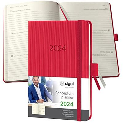 SIGEL C2465 Conceptum Weekly planner 2024, approx. A6, Red, hardcover, 2 pages equal to 1 week, 176 pages