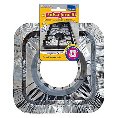 PARODI & PARODI - Protección para placa de cocción a gas de aluminio, protección ignífuga reutilizable para hornillos evita la suciedad y los fuegos en la cocina, accesorios para el hogar, juego de 4