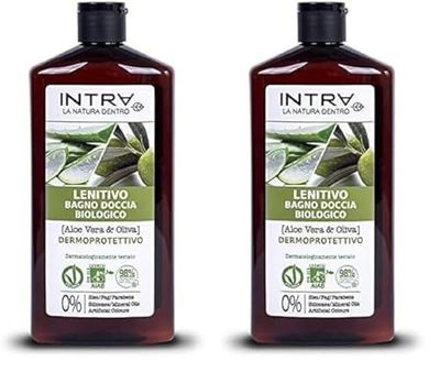 INTRÀ Aloe Vera & Olivo Bagno Doccia Biologico Lenitivo - 400ml (Confezione da 2)