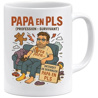 JungleMug – Cadeau fête des pères papa | Mug Papa en PLS humour canapé dessin animé | Tasse rigolote pour homme fatigué père de famille | Idée cadeau papa original