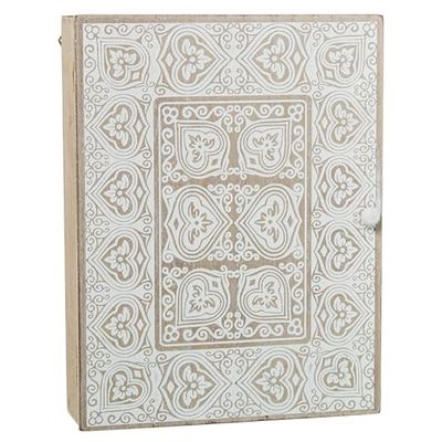 DRW Boîte à clés en Bois Blanc et Naturel 20 x 5,5 x 26 cm