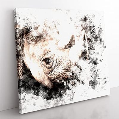 The Gaze of the Rhino Watercolour Modern Canvas Wall Art Print Ready to Hang, Framed Picture for Living Room Bedroom Home Office Décor, 35x35 cm (14x14 Inch)