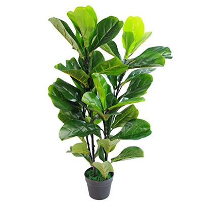 Leaf Design UK Artificial Plant Fiddle Fig Tree Plant Black Plastic Pot, 90cm