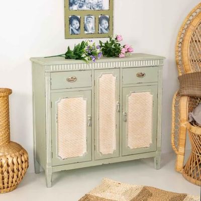 Recibidor De Madera Con 3 Puertas Rejilla Y 2 Cajones