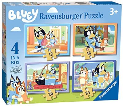 Ravensburger - Puzzle Bluey, 4 Puzzles en 1 caja de 10, 12, 14 y 16 piezas, Puzzle Bluey 3 Años, Puzzles para Niños, Puzzle 3 Años, Bluey Juguetes, Juguetes Niños 3 años, Regalos para Niños