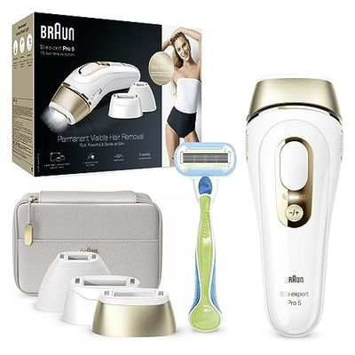 Braun Silk-expert Pro 5 PL5257 Depiladora De Luz Pulsada, Reducción Permanente Del Vello Visible En Casa, Blanca/Dorada