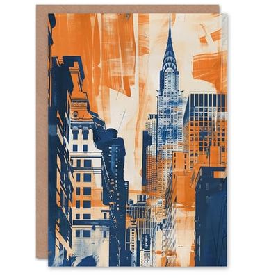 Artery8 Cobalt Blue Cream Orange Cityscape Painting Greeting Birthday Card Him Her All Blank