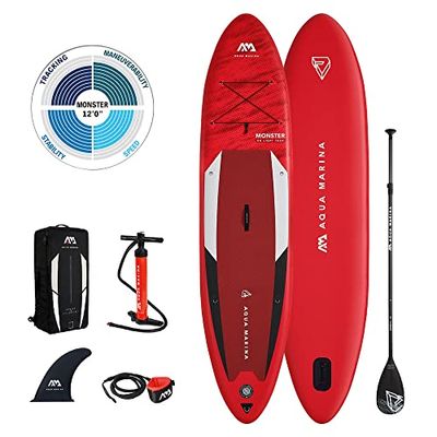 Aqua Marina Monster, Inflatable Stand Up Paddle Board (iSUP) Package, 363 cm Length, Red