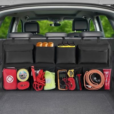 Snuopfy Car Trunk Car Organizers, achterbank opknoping auto organisatoren met 8 grote opbergtas -Trunk Organizer voor SUV, vrachtwagen, bestelwagen - uw ruimtebesparende expert