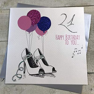 White Cotton Cards Tarjeta de cumpleaños 21 Happy Birthday To You. Hecha a Mano, código XE67-21, Rosa, Blanco
