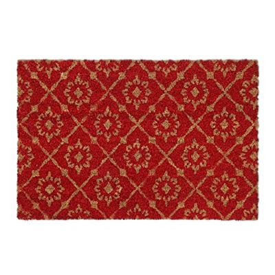 Relaxdays Zerbino in Fibre di Cocco, Tappetino con Motivo a Fiori, 60 x 40 cm, Interni ed Esterni, Rosso Naturale, 1 pz