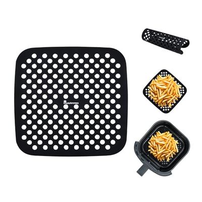 MasterPRO FOODIES COLLECTION - Juego de 2 Alfombrillas de Silicona para Hornear en el Air Fryer - 19x19 cm - Distribución Uniforme del Calor - 100% Antiadherentes y Resistentes - Fáciles de Limpiar