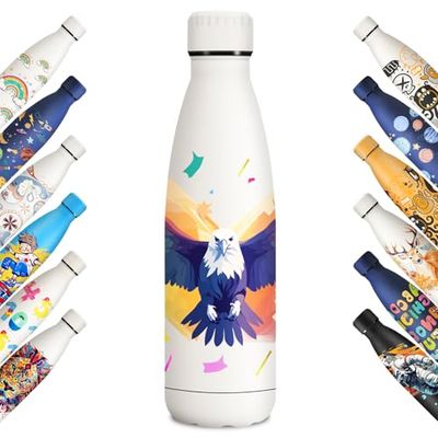 KollyKolla 500 ml Termisk Vattenflaska, Personlig Vattenflaska, Återanvändbar vattenflaska i rostfritt stål, BPA-fri, vattenflaska för barn, skola, sport, camping, yoga, gym, cykling
