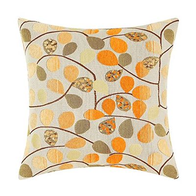 CaliTime Fundas de cojín Decorativas de felpilla de Lujo, diseño de Hojas Bonitas, para sofá, hogar, 50 x 50 cm, Color Crudo y Naranja