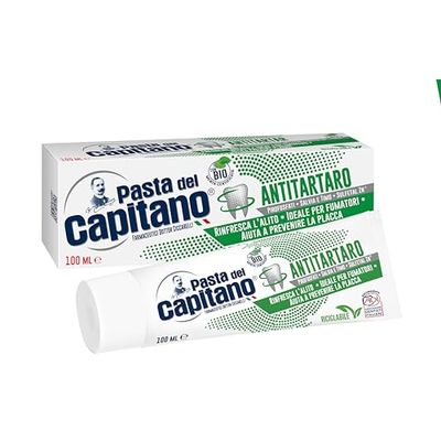 Pasta del Capitano, Dentífrico Antitártaro Bio, Brinda Frescura y Refresca el Aliento, Ideal para Fumadores, Ayuda a Prevenir la Placa, 100% Made in Italy, Tubo de 100 ml