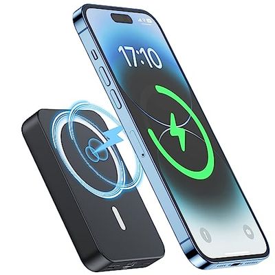 NOHON Draadloze powerbank, magnetisch, 10000 mAh: draagbare oplader powerbank, externe accu met PD 20 W USB-C opladen, compatibel met iPhone 15 14 13 12 Mini Pro Max, zwart