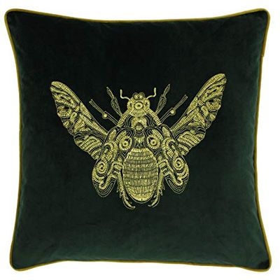 Paoletti Riva Cerana almofada - verde esmeralda-Super Soft Velvet tecido-bordado design Bee-fio dourado bordas - 100% poliéster-50 x 50 cm (20" x 20" polegadas), poliéster, 50 x 50 cm