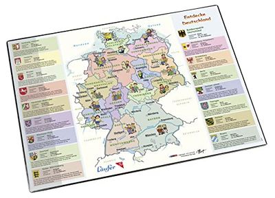 Läufer 45346 corbeille à schrei avec motif chat et fleur, rutschfeste Schreibtischunterlage mit Landkarte Entdecke Deutschland für Kinder, 40x53 litres, parfait pour e chambre D'enfants, rond, plastique solide