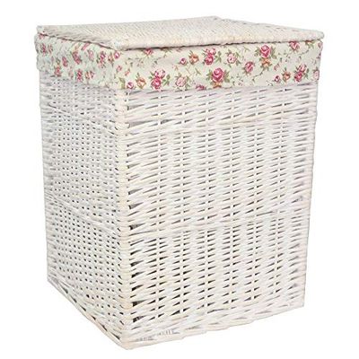 Red Hamper H078/2 Large Square White Wash Wicker Laundry Basket Rose Lining
