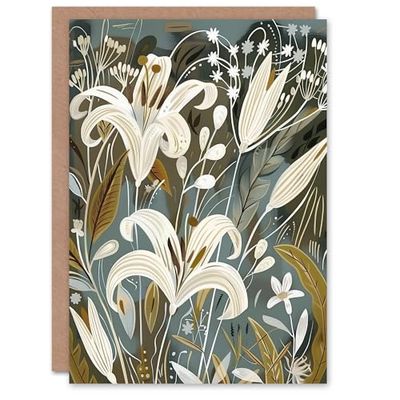 Artery8 Greeting Card White Lilies Flower Blooms Floral Artwork Blank For All Him Or Her Art Birthday Card