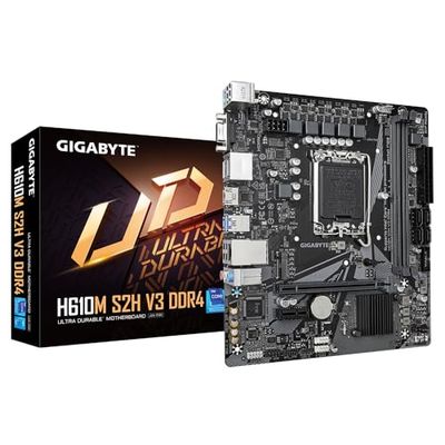 Gigabyte H610M S2H V3 DDR4 Motherboard - Supports Intel Core 14th CPUs, 4+1+1 Hybrid Digital VRM, up to 3200MHz DDR4, 1xPCIe 3.0 M.2, GbE LAN, USB 3.2 Gen 1