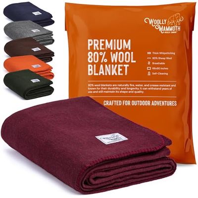 Woolly Mammoth Couverture en Laine mérinos – Grande 167,6 x 228,6 cm, Couverture de Camping de 1,8 kg | Jeté pour Cabine, Temps Froid, Urgence, équipement de Camping pour Chien, randonnée, Survie,