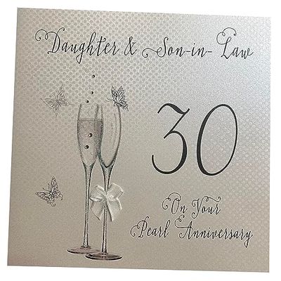 White Cotton Cards XLBD19-30DS - Tarjeta de felicitación de 30 aniversario de perlas hecha a mano
