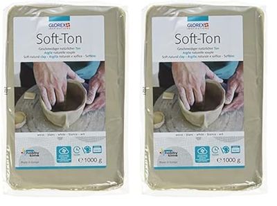 Glorex GmbH Soft TON - Terracotta, 1000 g, indurente all'Aria o al Calore, Argilla, Bianco (Confezione da 2)