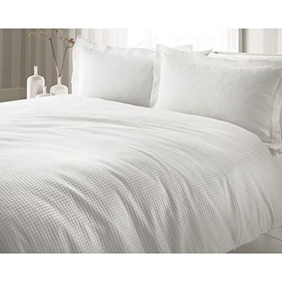 Riva Home Waffle DB Duvet Set White, Coton, Weiß, Double