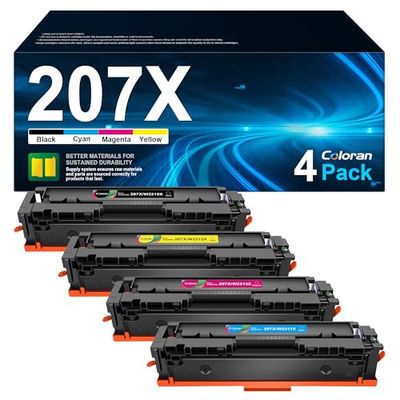 Coloran 207X Toner Cartridges [With Chip] Replacement for HP 207X 207A 207 Compatible for MFP M283fdw M283fdn M282nw M255dw M255nw W2210X W2211X W2212X W2213X (Black, 4-Pack)