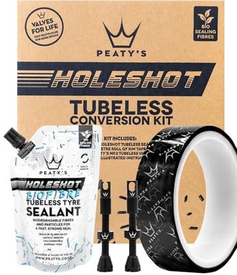 Peaty's Slanglöst hjulkonverteringssats – XC & Trail – 25 mm tejp/42 mm ventiler/2 x 120 ml Holeshot Biofibre tätningspåse