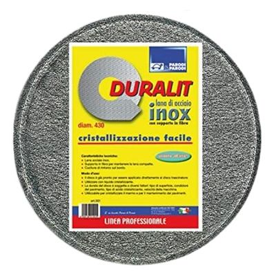 DURALIT Stainless Steel Wool Disc, Diam. 430mm, Ready for Drag Disc, Ideal for Crystallizing, Compatible with Floor Grinder, White, Medium Grit, Bonded Construction